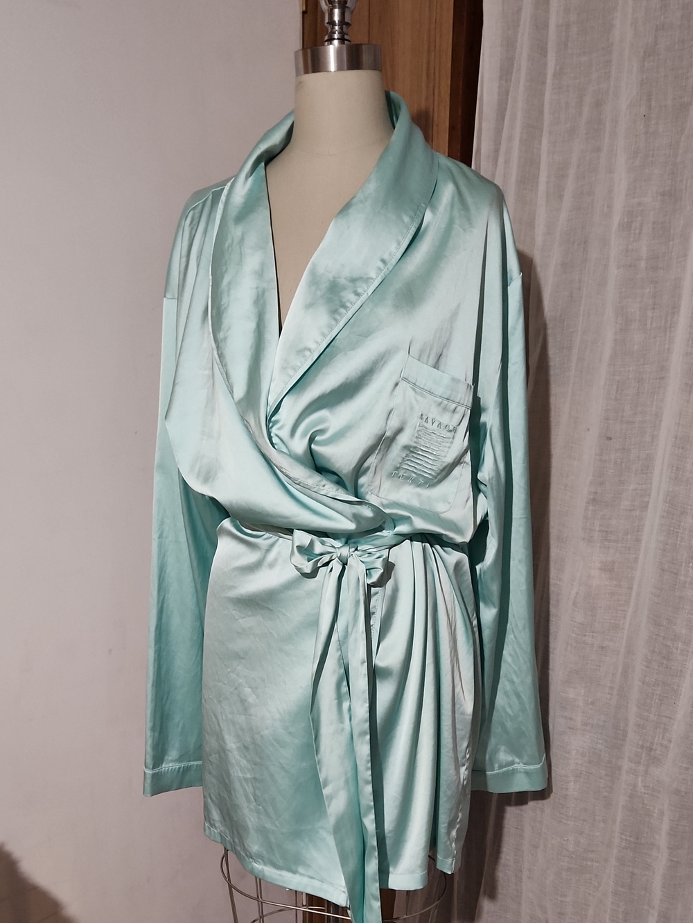 SAVAGE X Fenty Mint Satin Wrap Robe with Tie Belt